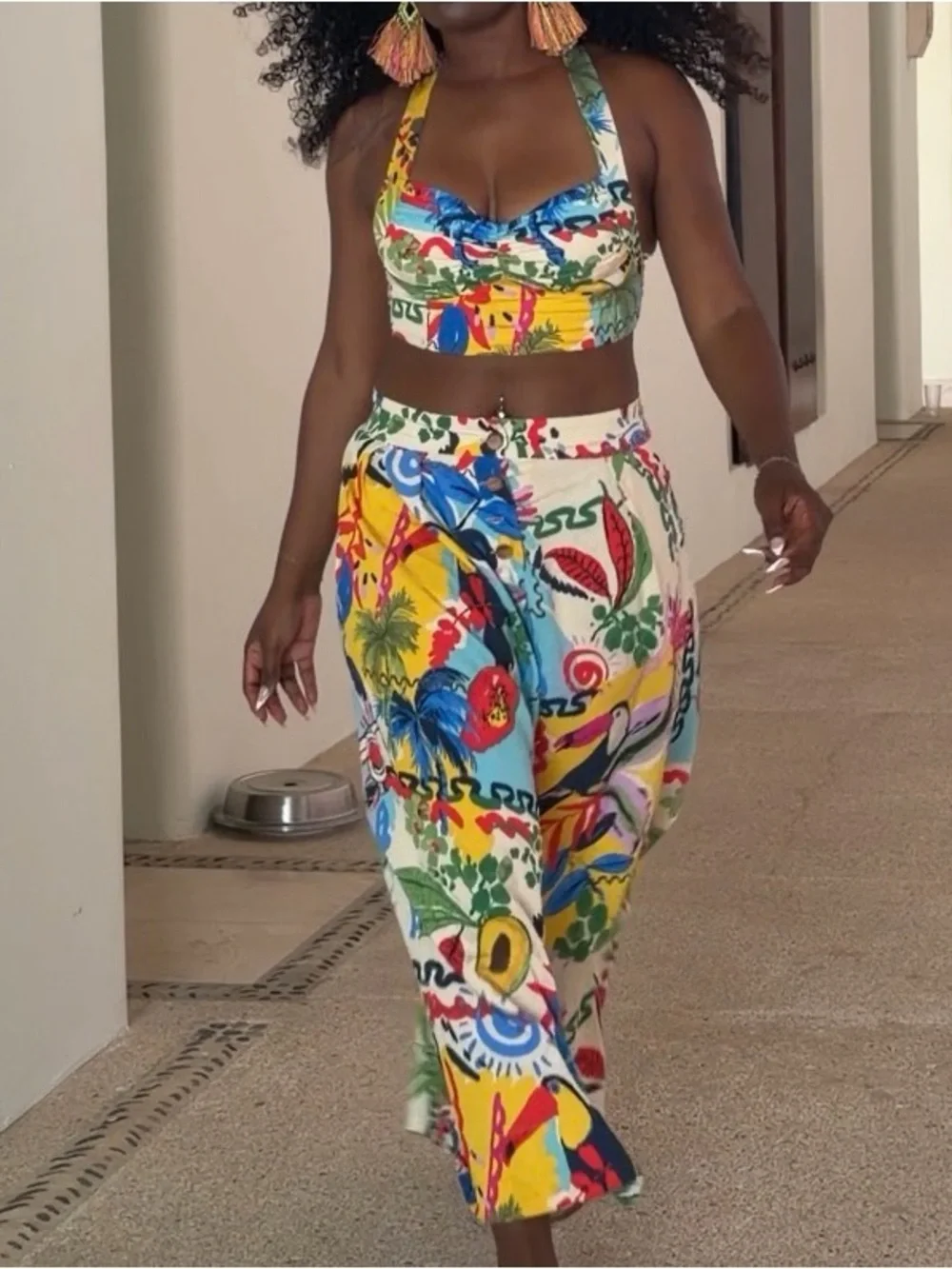 Zara Tropical Floral Print Crop Top & Maxi Skirt Set - Picture 6 of 15